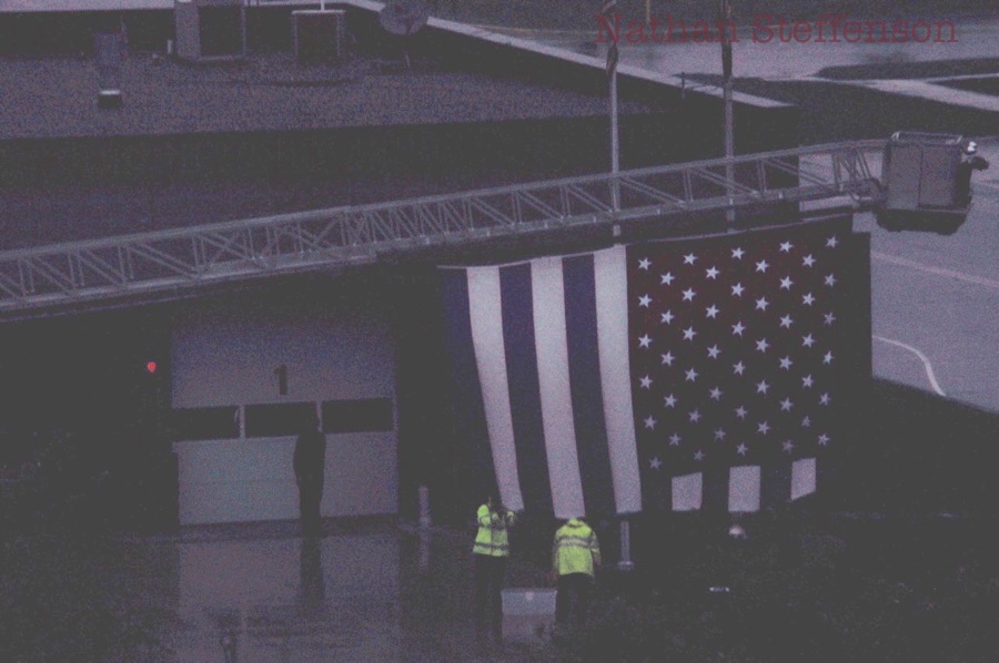 large usa flag in front of Brainerd fire station large usa flag in front of Brainerd fire station