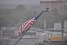 American flag, Essentia Health St. Joseph MC in background